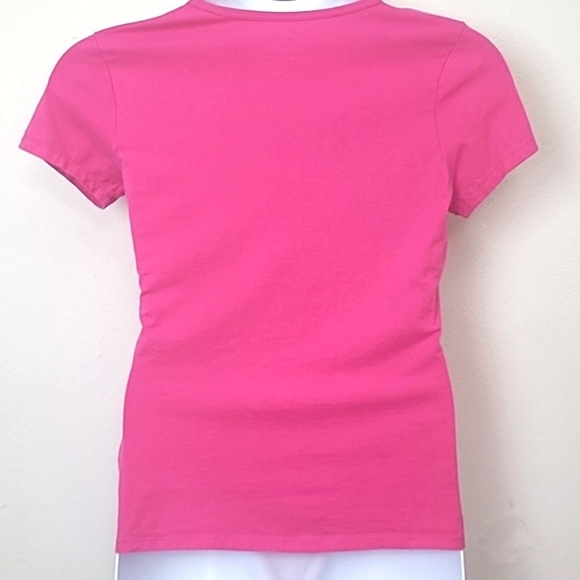 T shirt fuchsia pink 100% cotton stretch mandela print Crew Neck Short Sleeve - Picture 3 of 5